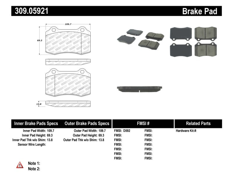 Stoptech 309.05921 StopTech Performance 00-06 Jaguar S Typre R / XJ R / XJR-S / XJ Sport Rear Brake Pads