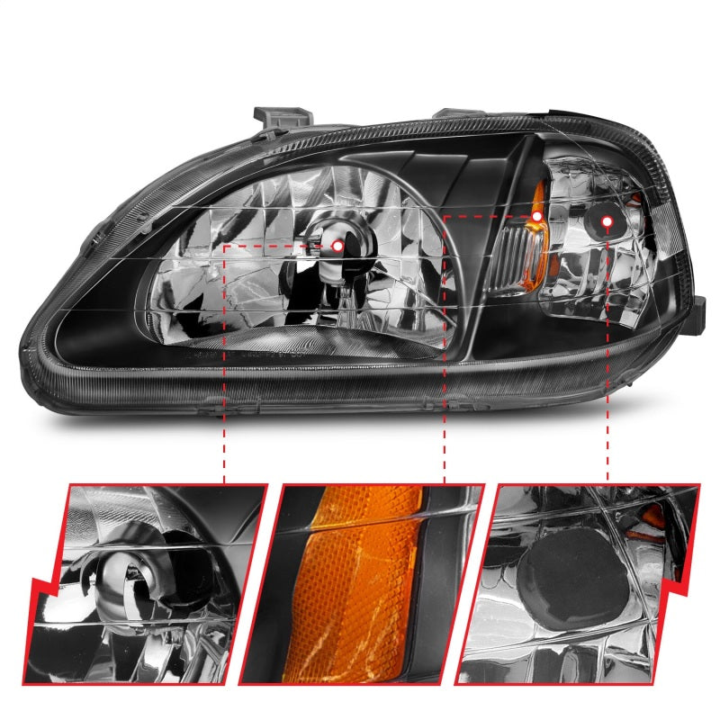 ANZO 121070 1999-2000 Honda Civic Crystal Headlights Black