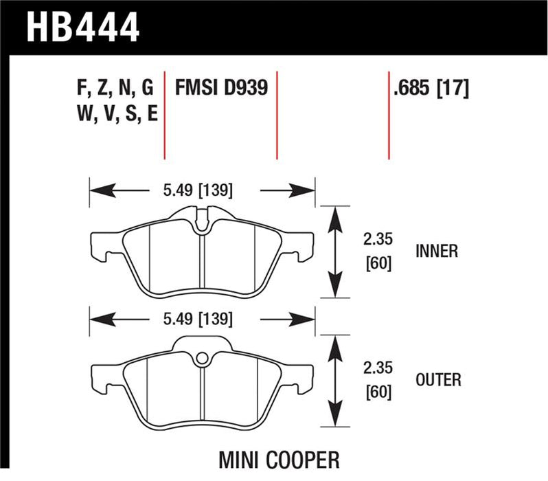 Hawk Performance HB444Z.685 Hawk 02-06 Mini Cooper / Cooper S Performance Ceramic Street Front Brake Pads