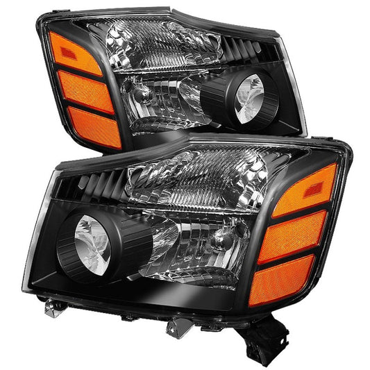 SPYDER 5077080 xTune Nissan Titan 04-14 / Armada 04-07 OEM Amber Head Lights Set Black HD-JH-NTI04-AM-BK