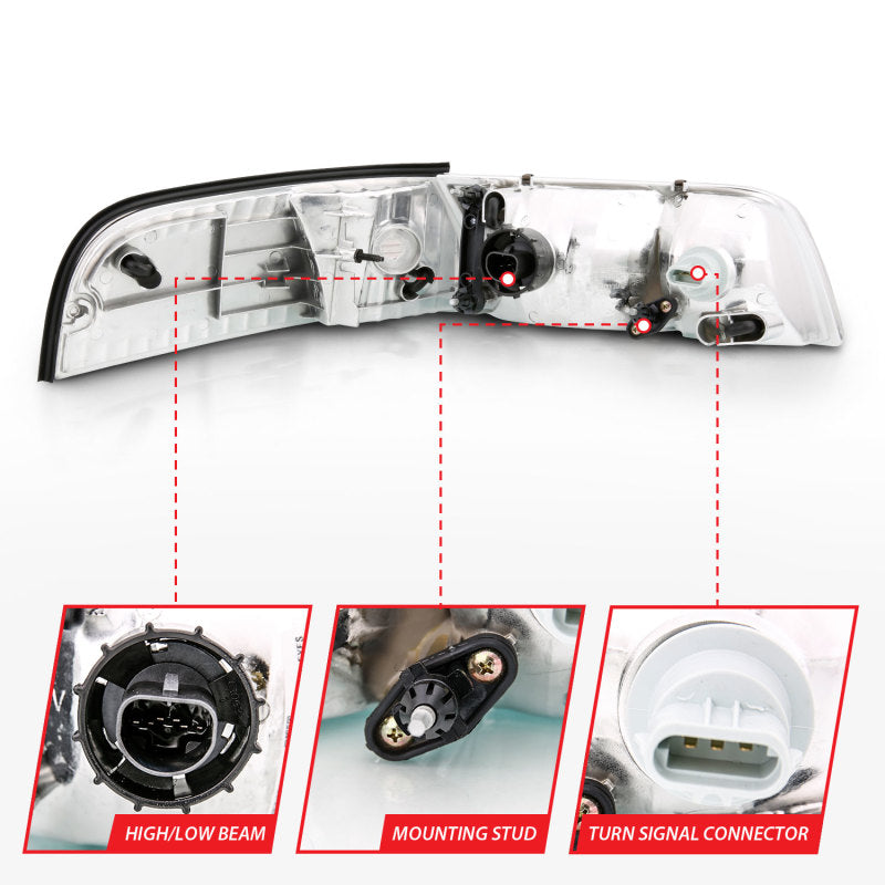 ANZO 121556 1998-2005 Ford Crown Victoria Crystal Headlight Chrome With Bumper Light (OE)