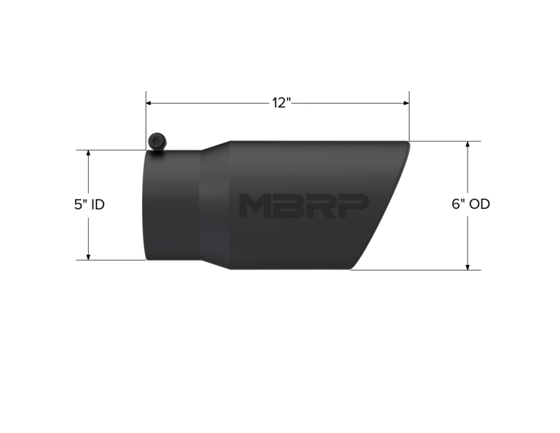 MBRP T5075BLK Universal Tip 6in O.D. Angled Rolled End 5 inlet 12 length - Black Finish