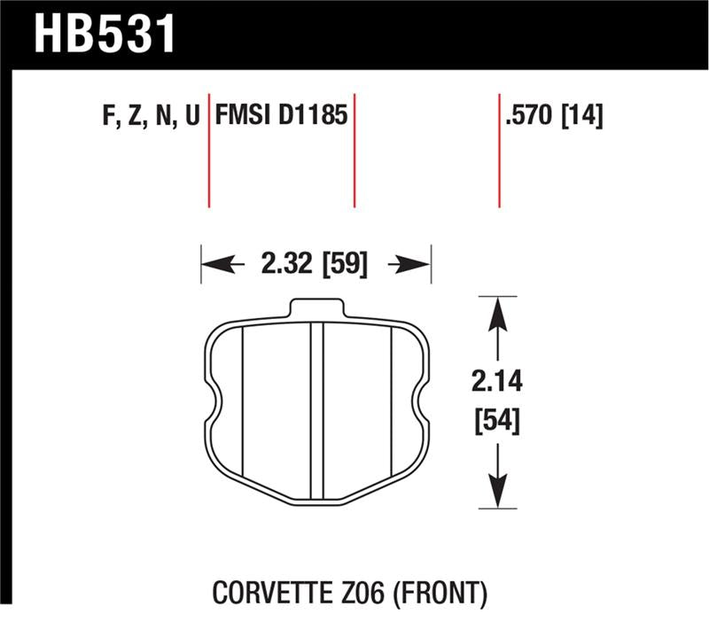 Hawk Performance HB531Z.570 Hawk 06-10 Chevy Corvette (OEM Pad Design) Front Ceramic Street Brake Pads