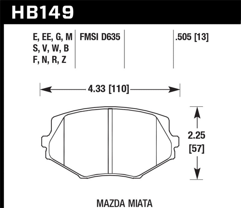 Hawk Performance HB149E.505 Hawk 94-05 Miata (01-05 Normal Suspension) Blue 9012 Race Front Brake Pads D635