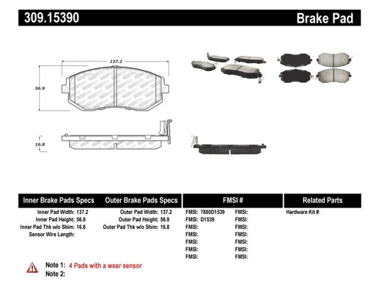 Stoptech 309.15390 StopTech Performance 13 Scion FR-S / 13 Subaru BRZ Front Brake Pads