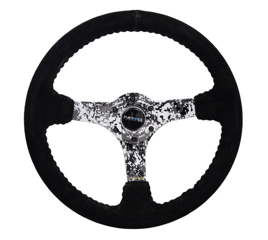 NRG RST-036DC-S Reinforced Steering Wheel (350mm / 3in. Deep) Blk Suede w/Hydrodipped Digi-Camo Spokes