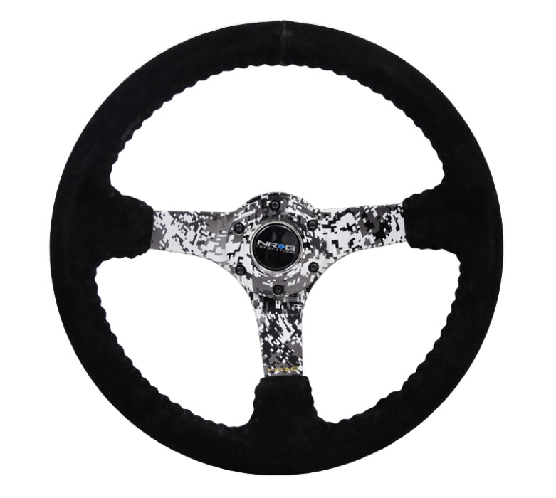 NRG RST-036DC-S Reinforced Steering Wheel (350mm / 3in. Deep) Blk Suede w/Hydrodipped Digi-Camo Spokes