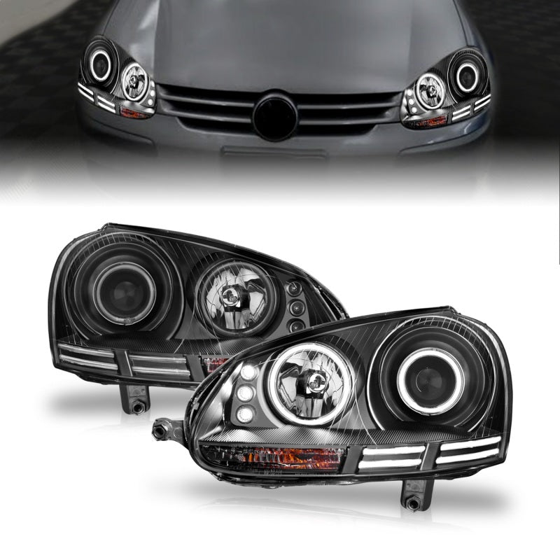 ANZO 121345 2006-2009 Volkswagen Rabbit Projector Headlights w/ Halo Black (CCFL)
