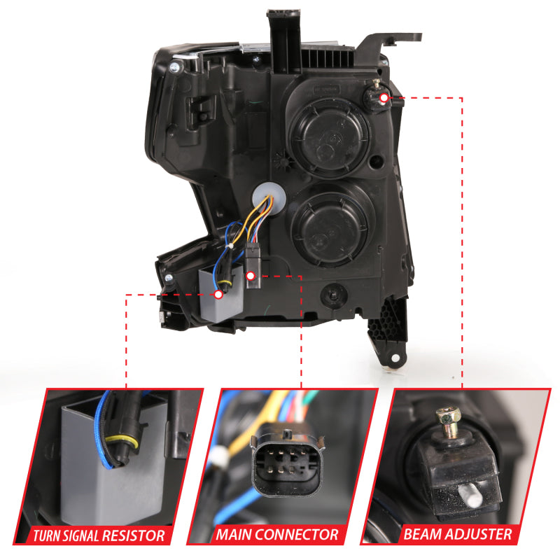 ANZO 111478 15-20 Chevy Tahoe/Suburban LED Light Bar Style Headlights Black w/Sequential w/DRL w/Amber