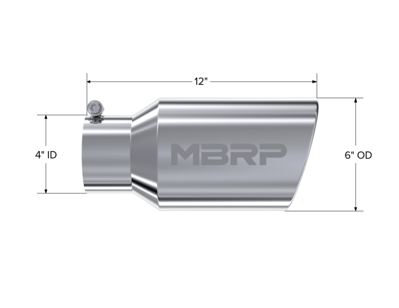 MBRP T5073 Universal Tip 6 O.D. Angled Rolled End 4 inlet 12 length