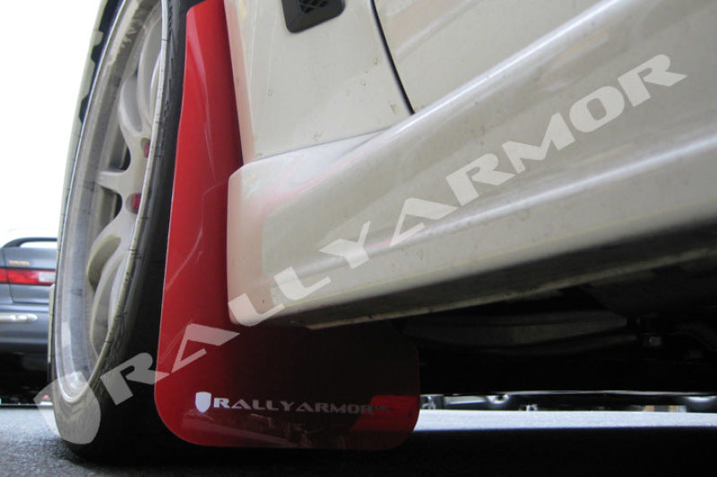 Rally Armor MF10-UR-RD/WH 08-17 Mitsubishi EVO X Red UR Mud Flap w/ White Logo