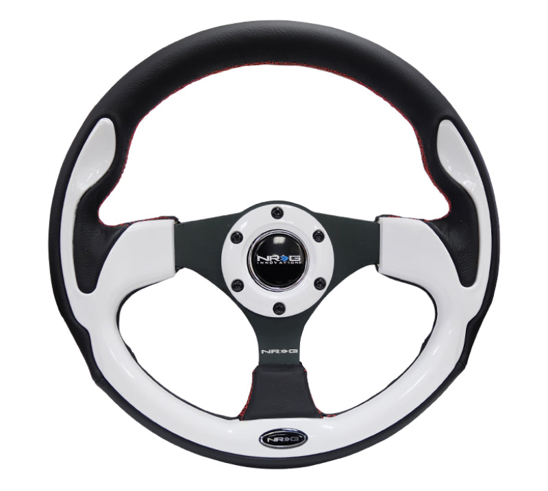 NRG RST-001WT Reinforced Steering Wheel (320mm) Blk w/White Trim & 4mm 3-Spoke