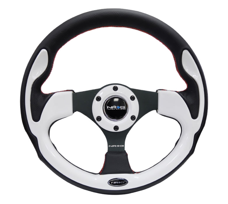 NRG RST-001WT Reinforced Steering Wheel (320mm) Blk w/White Trim & 4mm 3-Spoke