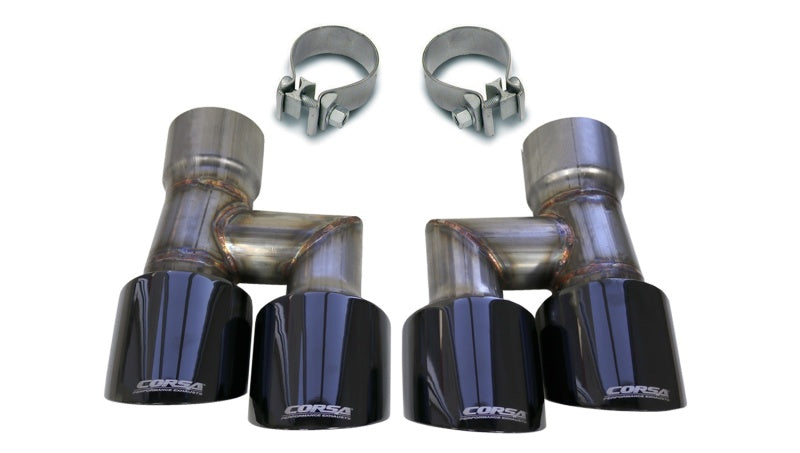 CORSA Performance 21038BLK Corsa 2018-2023 Ford Mustang Eco 2.3L Twin 4in Black PVD Pro-Series Tip Kit (Clamps Included)