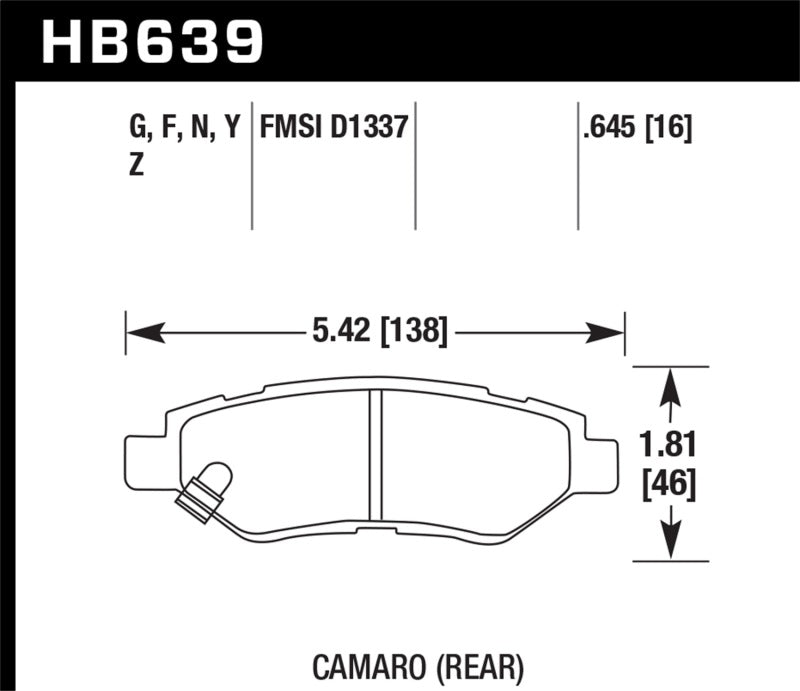 Hawk Performance HB639F.645 Hawk Camaro V6 HPS Street Rear Brake Pads
