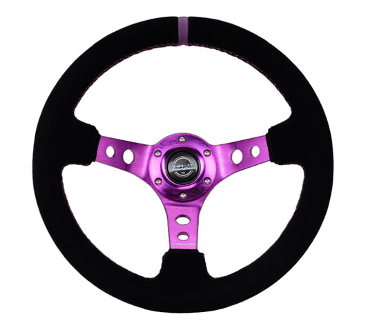 NRG RST-006S-PP Reinforced Steering Wheel (350mm / 3in. Deep) Black Suede w/Purple Center & Purple Stitching