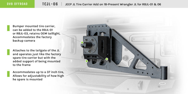 DV8 Offroad TCJL-06 2018+ Jeep Wrangler JL Tire Carrier (For RBJL-01/RBJL-02)