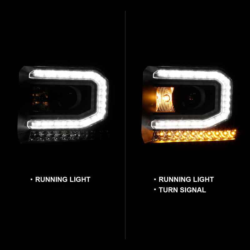ANZO 111485 2016-2019 GMC Sierra 1500 Projector Headlight Plank Style Black w/ Sequential Amber Signal