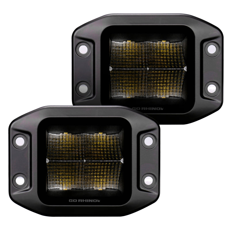 Go Rhino 750400321FCF Xplor Blackout Series Cube LED Flood Light Kit (Flush Mount) 3x3 - Blk (Pair)