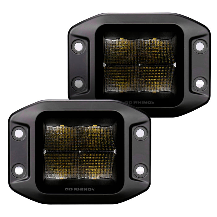 Go Rhino 750400321FCF Xplor Blackout Series Cube LED Flood Light Kit (Flush Mount) 3x3 - Blk (Pair)