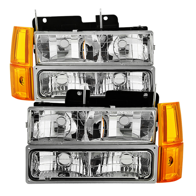 SPYDER 9034435 Xtune GMC Yukon 94-99 Headlights w/ Corner & Parking Lights 8pcs Sets -Chrome HD-JH-GCK94-AM-C-SET