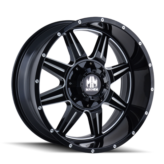 Mayhem 8100-2994M 8100 Monstir 20x9 / 6x120 BP / 0mm Offset / 78.1mm Hub Black w/ Milled Spokes Wheel