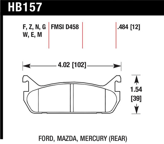 Hawk Performance HB157G.484 Hawk 91-96 Ford Escort GT / 90-93 Mazda Miata DTC-60 Rear Race Brake Pads