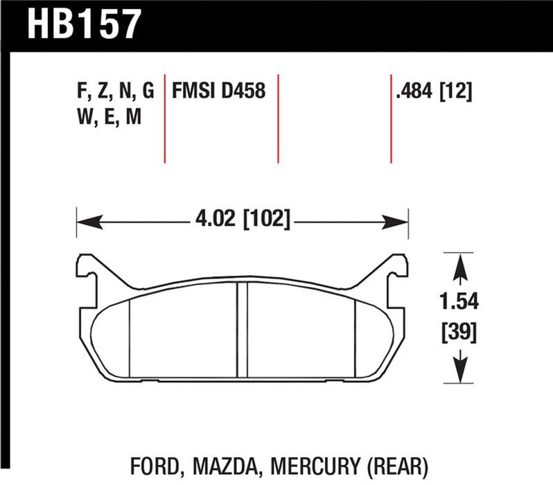 Hawk Performance HB157G.484 Hawk 91-96 Ford Escort GT / 90-93 Mazda Miata DTC-60 Rear Race Brake Pads