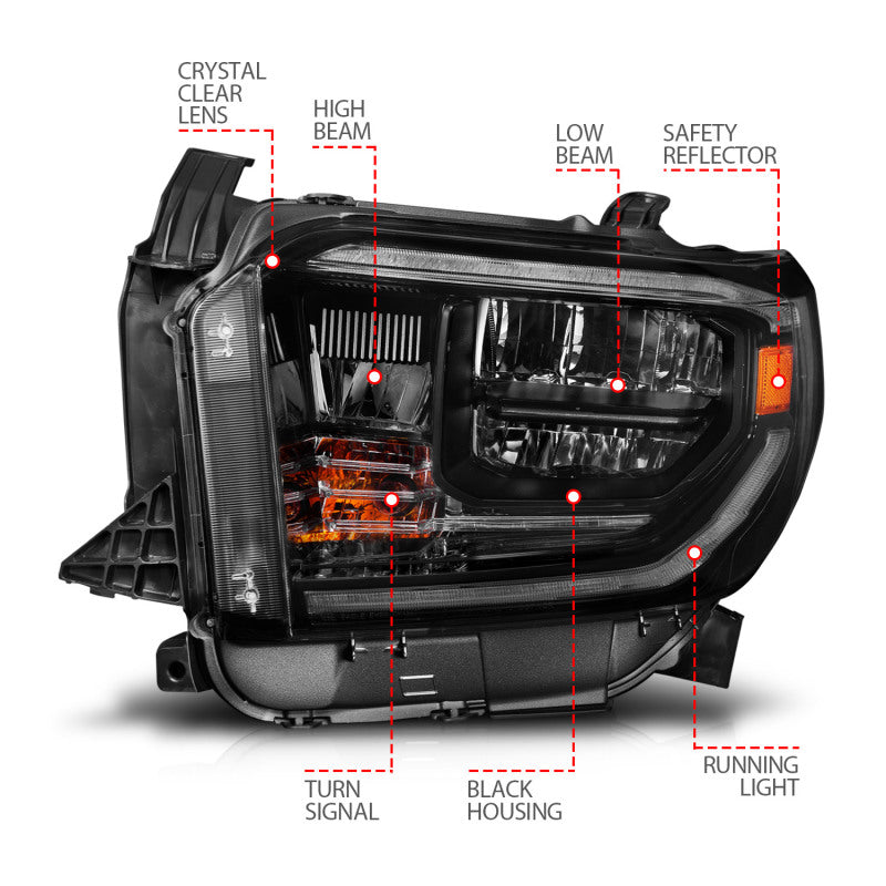 ANZO 111533 14-21 Toyota Tundra (OE Halogen w/LED DRL) LED Crystal Headlights w/ Switchback & DRL - Blk