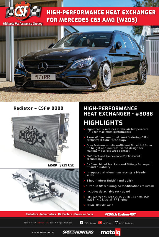 CSF 8088 2015+ Mercedes Benz C63 AMG (W205) Front Mount Heat Exchanger w/Rock Guard