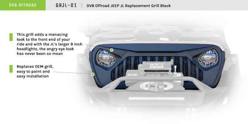 DV8 Offroad GRJL-01 2018+ Jeep JL/ Gladiator Angry Grill