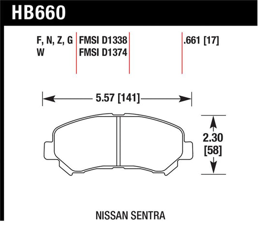Hawk Performance HB660F.661 Hawk 09-10 Nissan Maxima / 08-10 Rogue / 07-09 Sentra SE-R / 10 Sentra SE-R M/T HPS Street Front Br