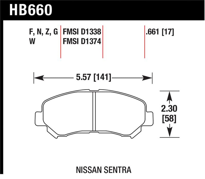 Hawk Performance HB660F.661 Hawk 09-10 Nissan Maxima / 08-10 Rogue / 07-09 Sentra SE-R / 10 Sentra SE-R M/T HPS Street Front Br
