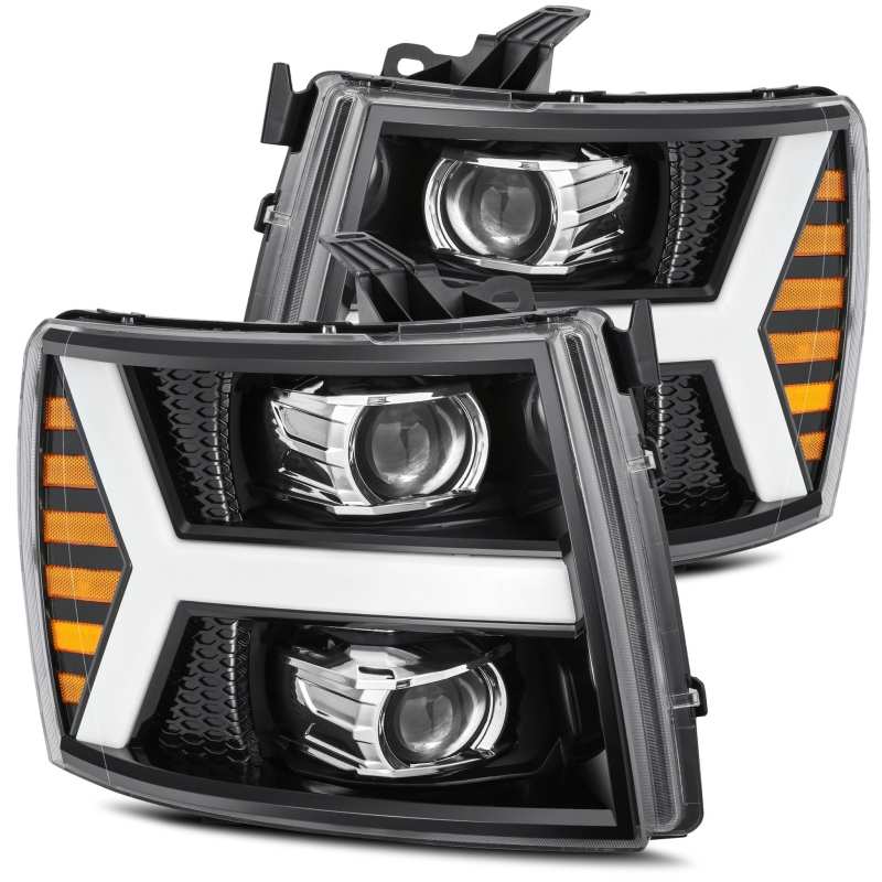 AlphaRex 880223 07-13 Chevy 1500 LUXX LED Proj Headlights Plank Style Jet Blk w/ Activ Light/Seq Signal/DRL