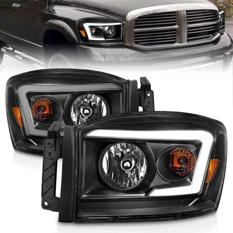 ANZO 111524 06-09 Dodge RAM 1500/2500/3500 Headlights Black Housing/Clear Lens (w/ Light Bars)