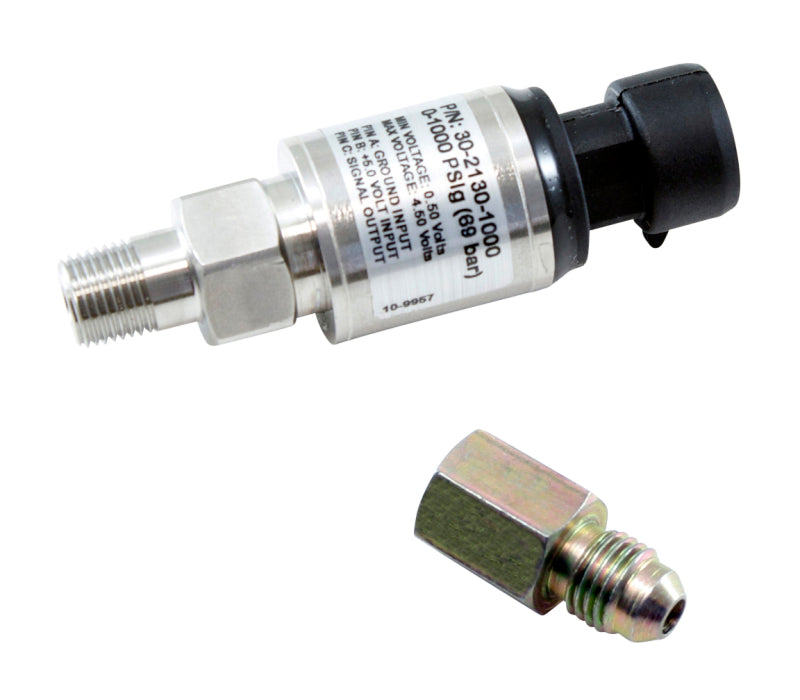 AEM 30-2130-1000 1000 PSIg Stainless Sensor Kit - 1/8in NPT Male Thread to -4 Adapter