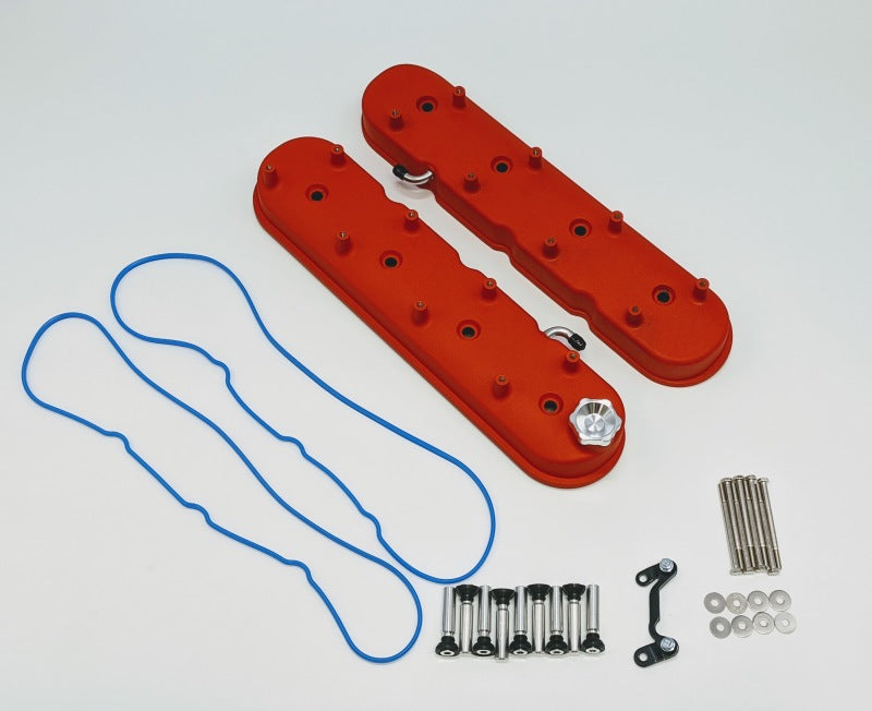 Granatelli Motor Sports 640363 Granatelli 96-22 GM LS Tall Valve Cover w/Integral Angled Coil Mounts - Red Wrinkle (Pair)