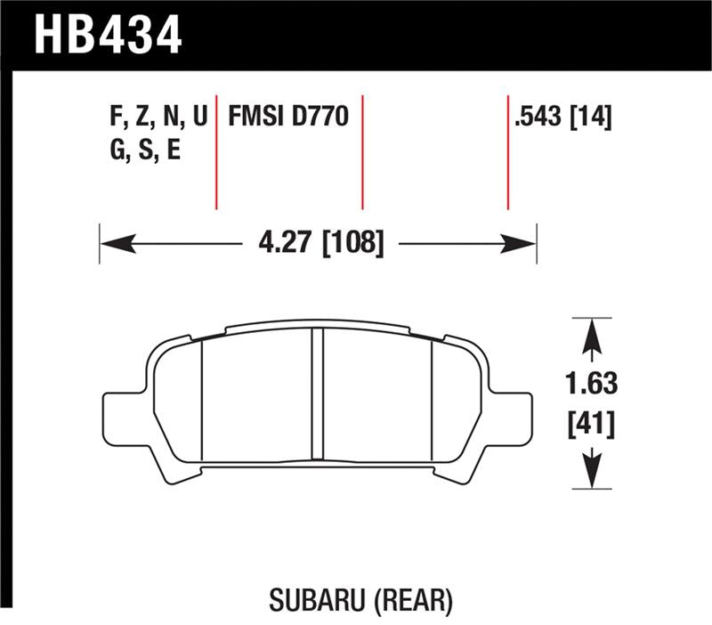 Hawk Performance HB434N.543 Hawk 02-03 WRX / 05-08 LGT D770 HP+ Street Rear Brake Pads