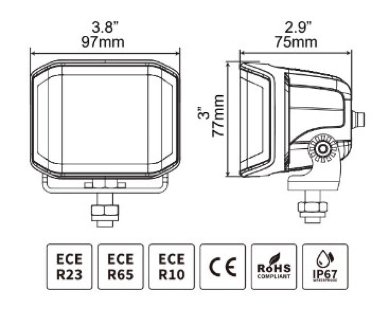 Go Rhino 750700321SCS Xplor Blackout Series Cube LED Sideline Spot Light Kit (Surface Mount) 4x3 - Blk (Pair)