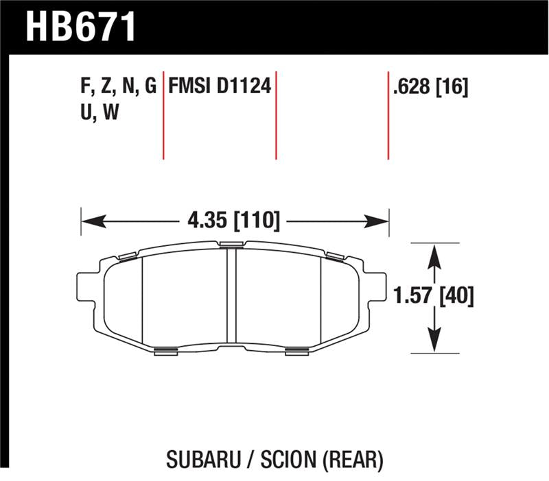 Hawk Performance HB671G.628 Hawk 13 Scion FR-S / 13 Subaru BRZ/10-12 Legacy 2.5 GT/3.6R DTC-60 Race Rear Brake Pads