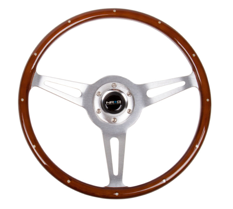 NRG ST-380SL Classic Wood Grain Steering Wheel (365mm) Wood w/Metal Inserts & Brushed Alum. 3-Spoke Center