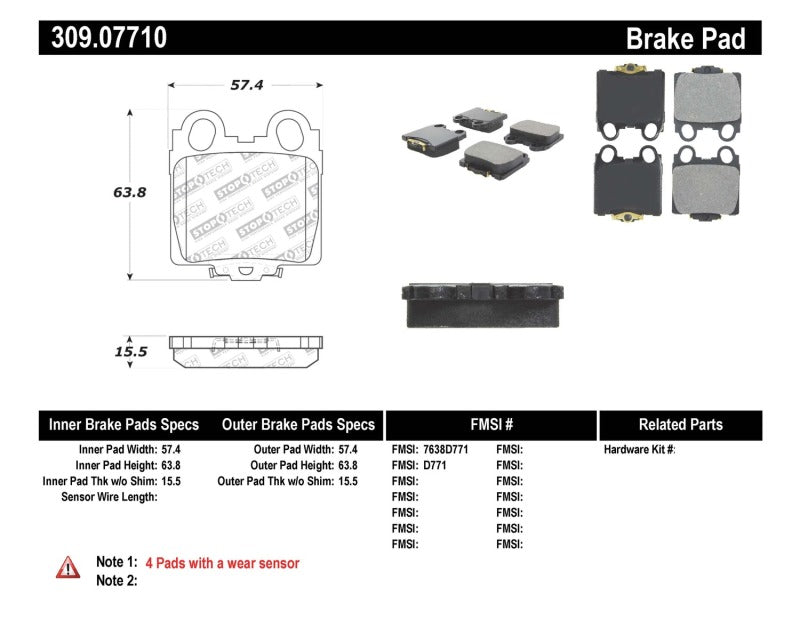 Stoptech 309.07710 StopTech Performance 98-05 Lexus GS 300/350/400/430/450H / 00-05 IS250/300/350 Rear Brake Pads
