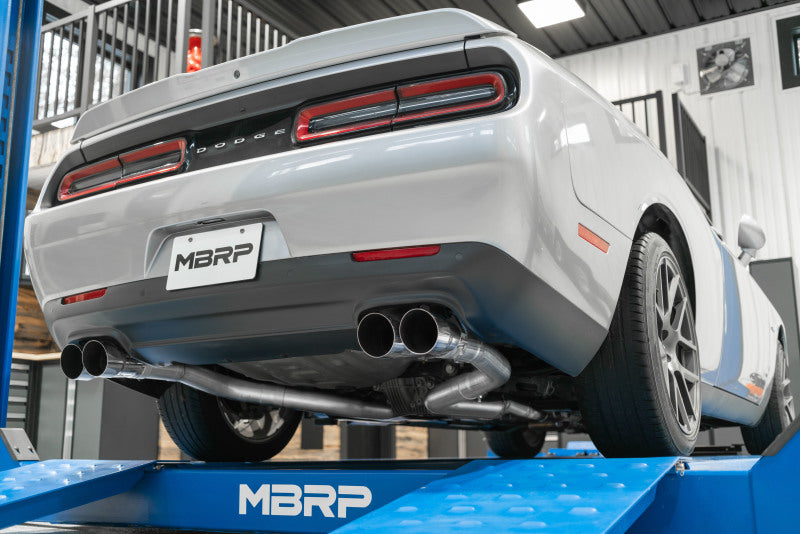 MBRP S71163CF 15-16 Dodge Challenger 5.7L HEMI SS 3in Quad Split Rear Exit w/ Carbon Fiber Tips - T304