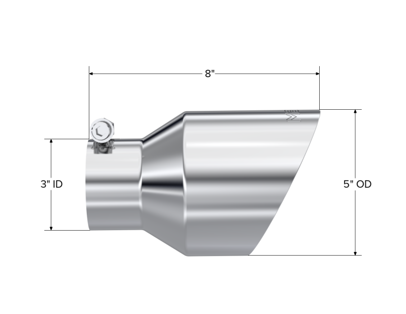 MBRP T5187 Universal T304 Stainless Steel Tip 3on ID / 5in OD Out / 8in Length Angle Cut Dual Wall
