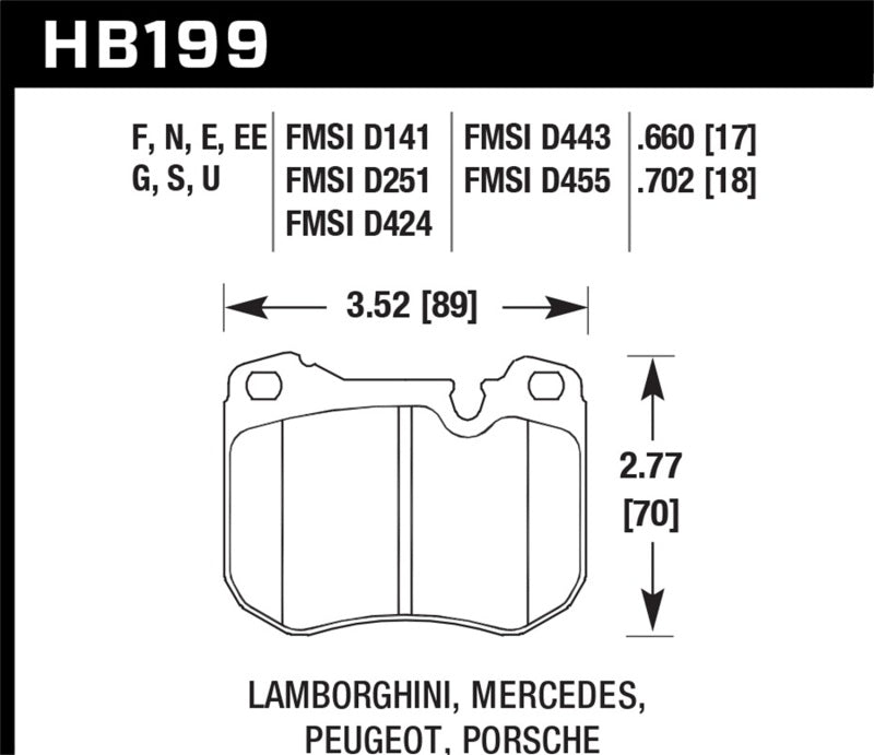 Hawk Performance HB199U.702 Hawk 86-89 Mercedes 560SL / 77-88 Porsche 924 / 78-81 928 / 83-89 944 DTC-70 Front Race Brake Pads