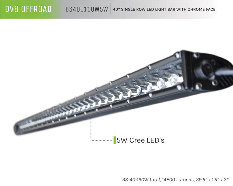 DV8 Offroad BS40E110W5W 40in Light Bar Slim 190W Spot 5W CREE LED - Black