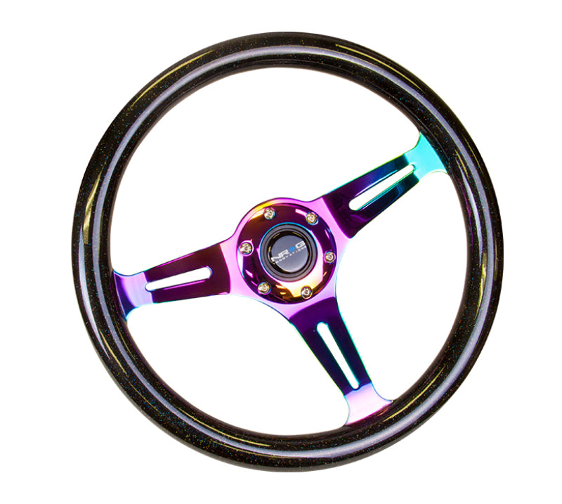 NRG ST-015MC-BSB Classic Wood Grain Steering Wheel (350mm) Black Sparkle/Galaxy Color w/Neochrome 3-Spoke