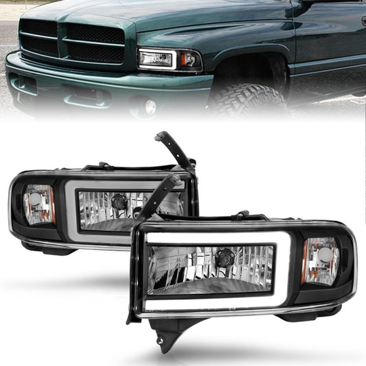 ANZO 111554 94-02 Dodge RAM Crystal Headlight - w/ Light Bar Black Housing