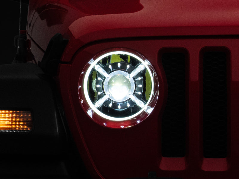Raxiom J137646 18-22 Jeep Wrangler JL/ JT 9-Inch LED Headlights w/ DRL and Halo- Black Housing (Clear Lens)