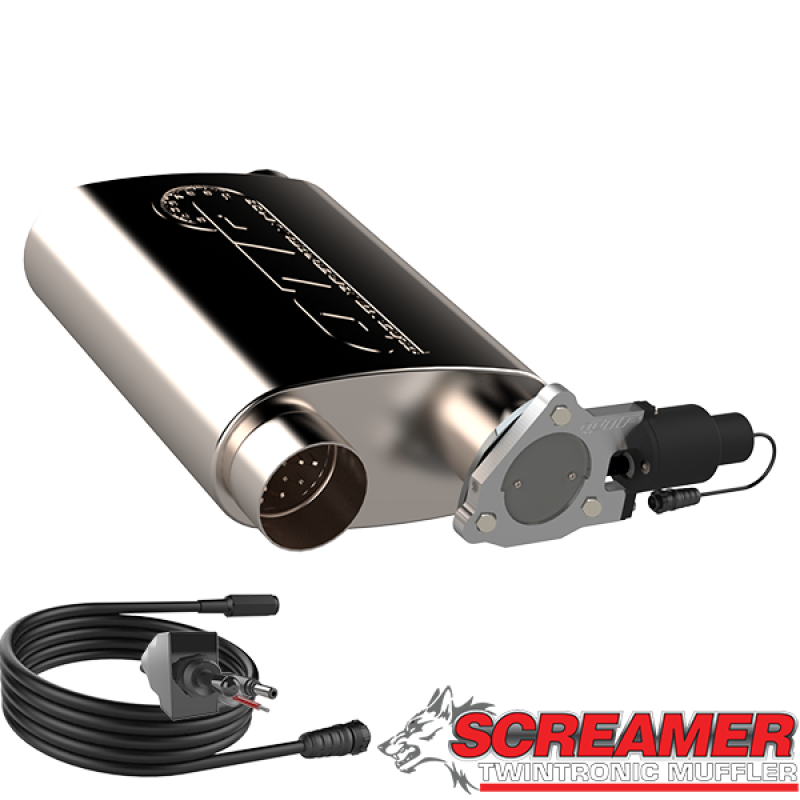 QTP 13300C 3in Weld-On 304SS Screamer Muffler w/Bolt-On QTEC Electric Cutout